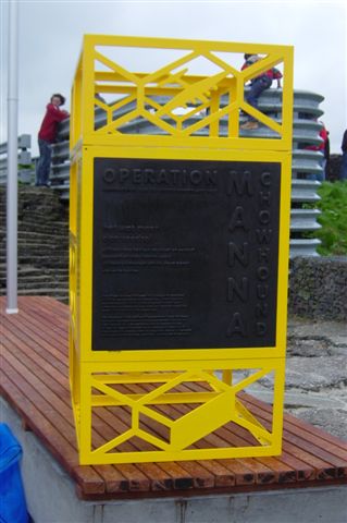 The plaque on the monument, which reads: Operation Manna Chowhound